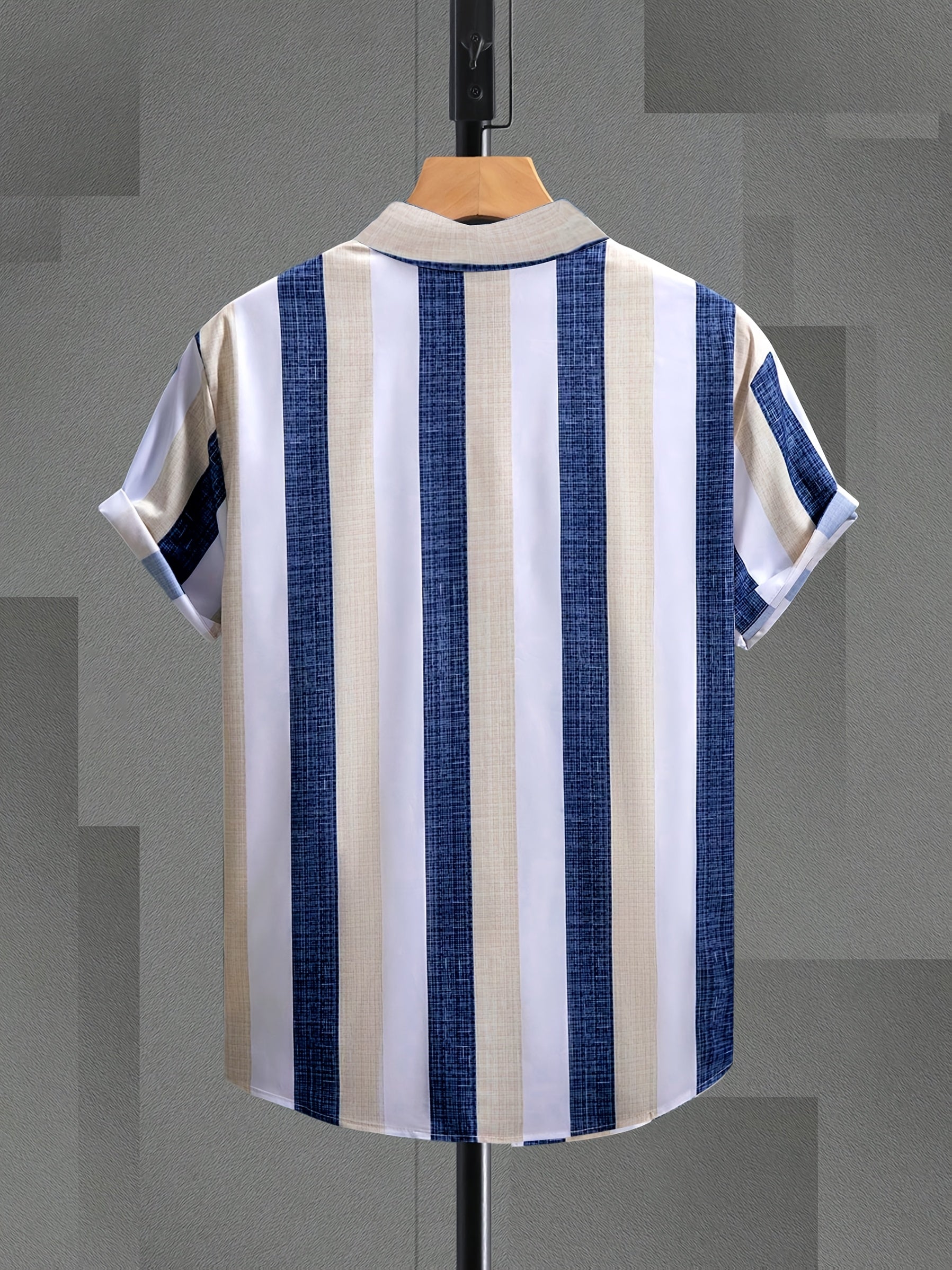 Men's Summer Casual Striped Button-Up Shirt - Short Sleeve, Lightweight & Breathable for Outdoor Activities, Beach, and Casual Attire, Beach Clothes, Beach Apparel, Classic Collar, Durable Clothing