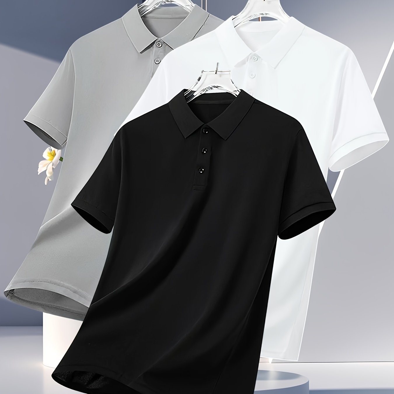 3pcs Men's Summer Shirts - Breathable Short Sleeve Casual & Business Casual Tops with Classic Collar, Loose Fit, Solid Color (Navy\u002FOlive\u002FBlack) - 2025 Trending Styles