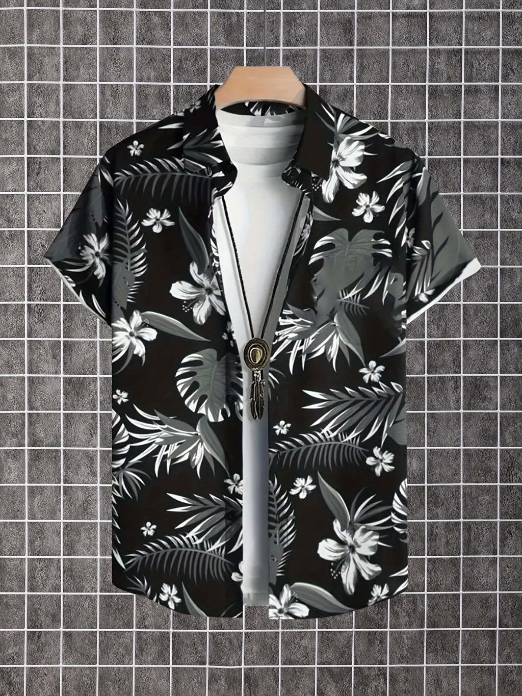 Men'S Summer Short-Sleeve Button-Up Shirt with Prints