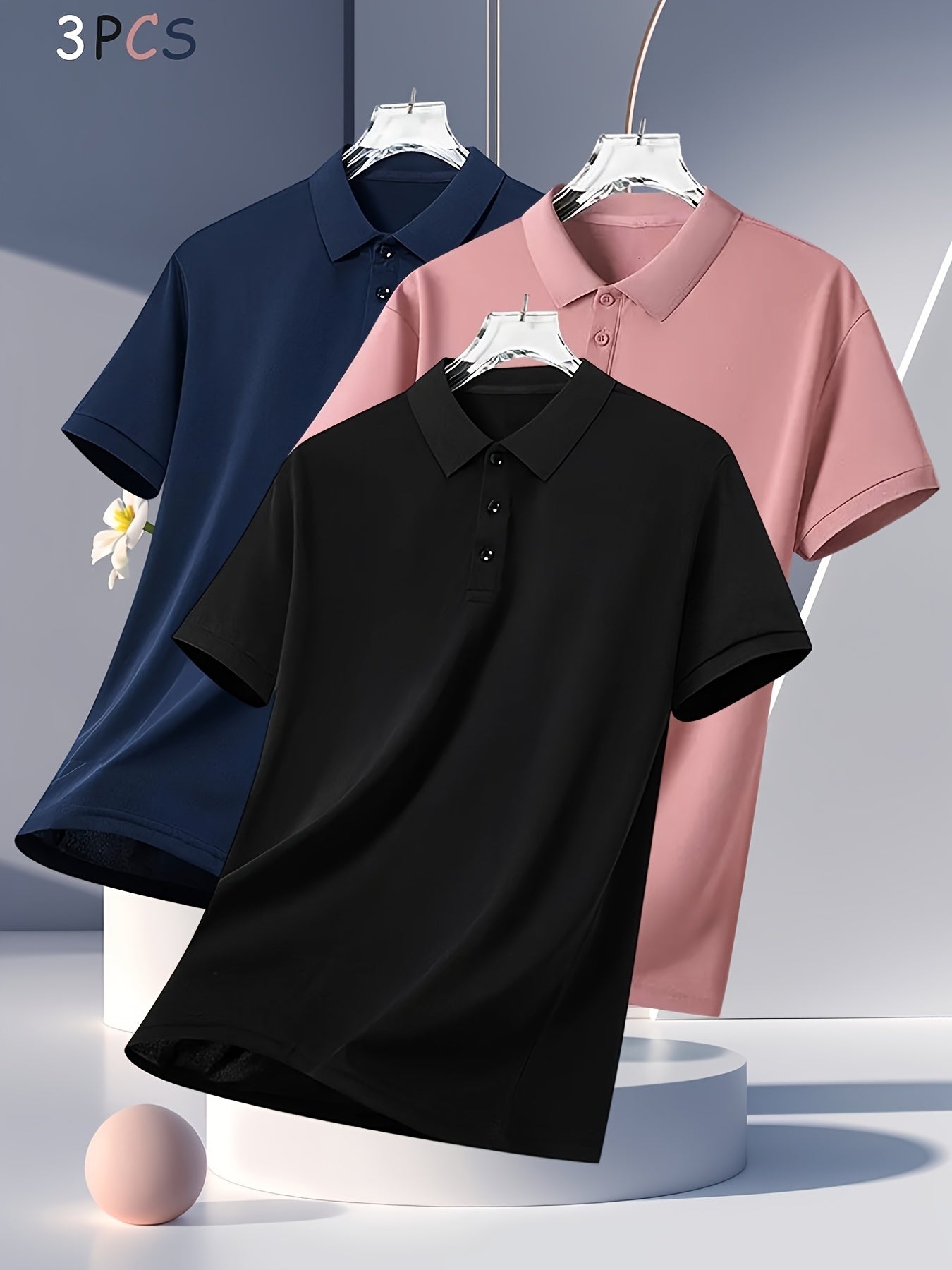 3pcs Men's Summer Shirts - Breathable Short Sleeve Casual & Business Casual Tops with Classic Collar, Loose Fit, Solid Color (Navy\u002FOlive\u002FBlack) - 2025 Trending Styles