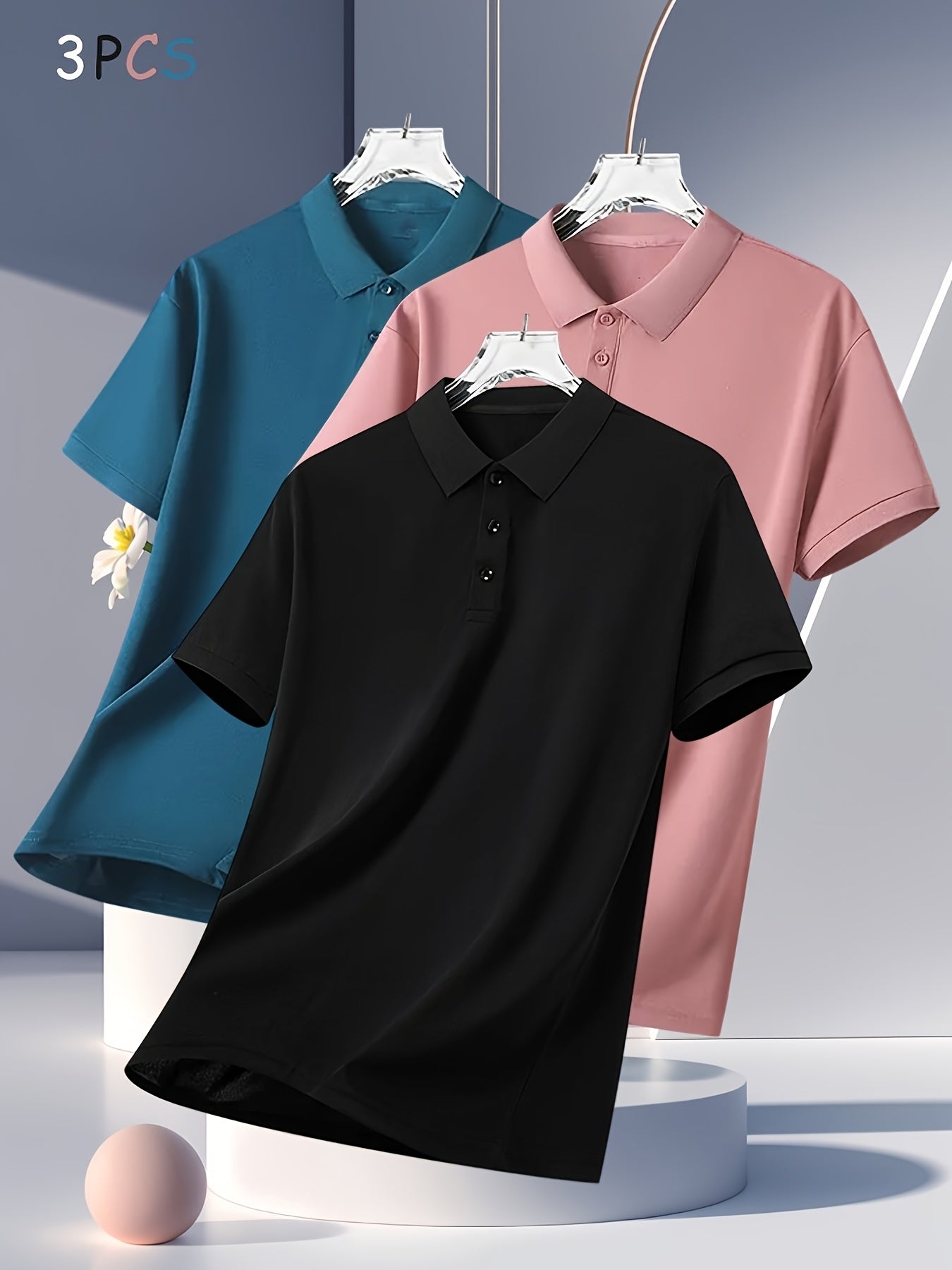 3pcs Men's Summer Shirts - Breathable Short Sleeve Casual & Business Casual Tops with Classic Collar, Loose Fit, Solid Color (Navy\u002FOlive\u002FBlack) - 2025 Trending Styles